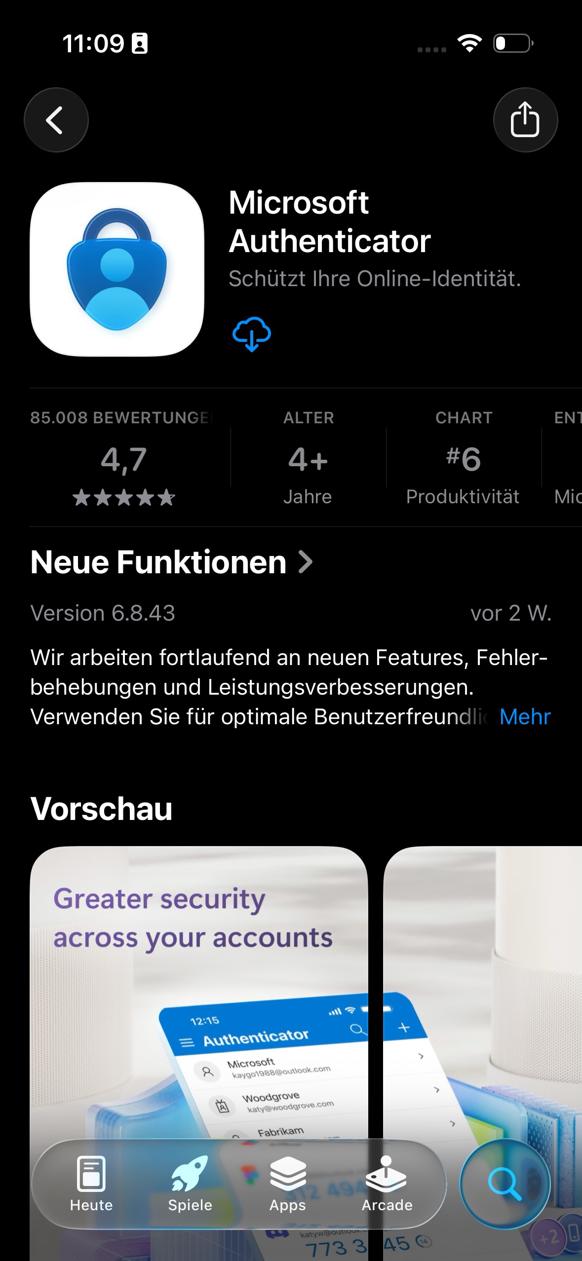 Microsoft Authenticator im App Store