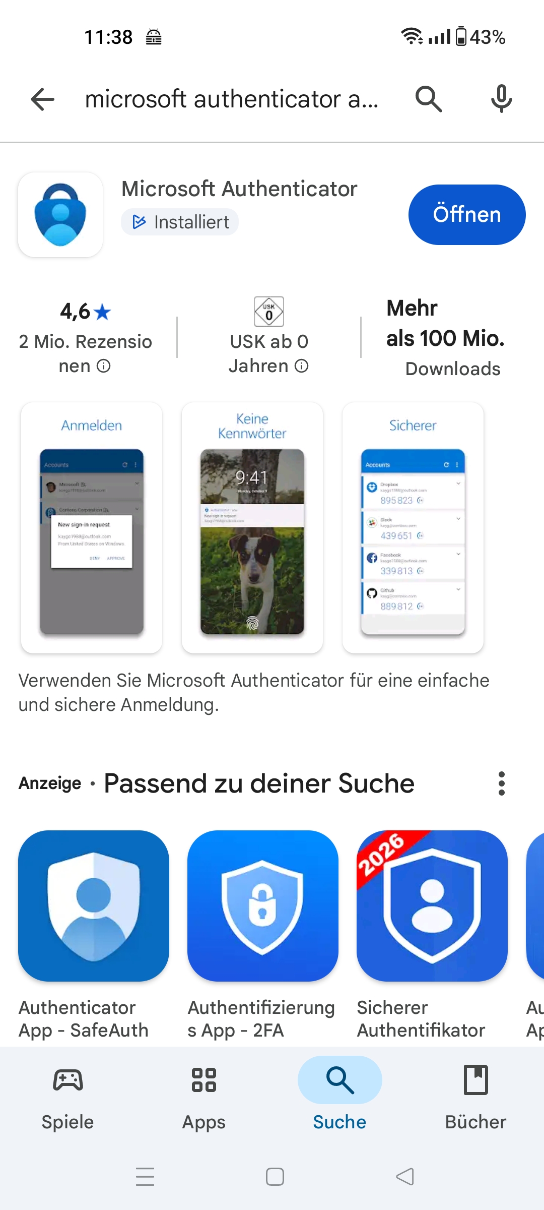 Microsoft Authenticator im Google Play Store